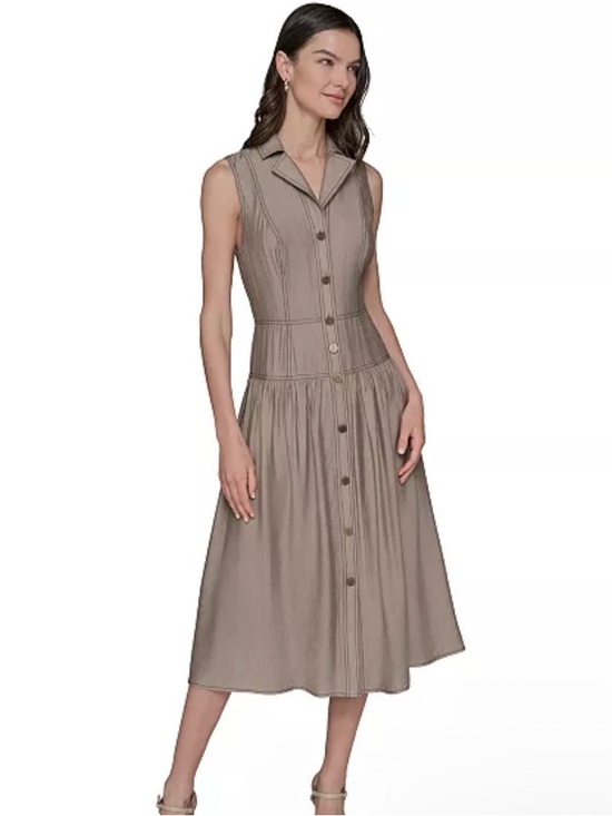 Karl Lagerfeld Dresses & Skirts - Karl Lagerfeld Taupe Sleeveless Collared Button-Front Midi Dress‎